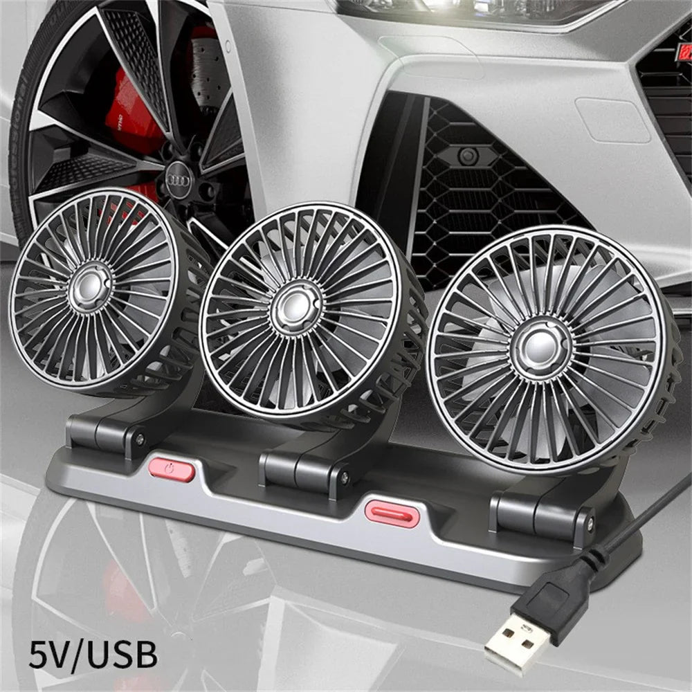 Car Fan 360° Adjustable 3 Head Air Fan Automotive Electric Fan USB/12V/24V Fan 2 Speeds Car Silent Fan For Home Desk Office&Car