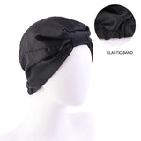 Women Stretch Silk Imitation Nightcap Fashion Color Contrast Knotted Headband Hat Double-layer Hair Care Hat Cancer Chemo Cap