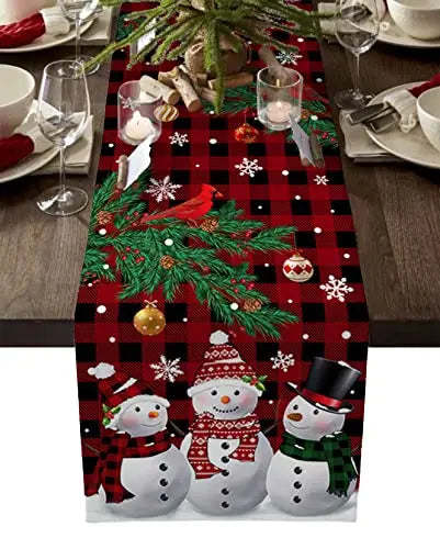 Christmas Snowman Table Runner for Kitchen Decor Snowflakes Christmas Tree Table Runner for Wedding Festive Party Dresser Scarf