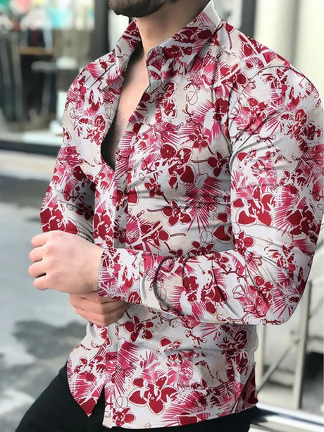 Hawaiian Shirts Graphic Floral Shirts Men Fashion Shirt Long Sleeve Cuba Beach Blouse Men Clothing Turn Over Single Breasted