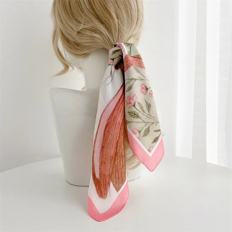 Fashion Silk Satin Square Scarf Women Animal Print Small Neckerchief Hair  Bandana Female Head Scarves Shawl Foulard 2022