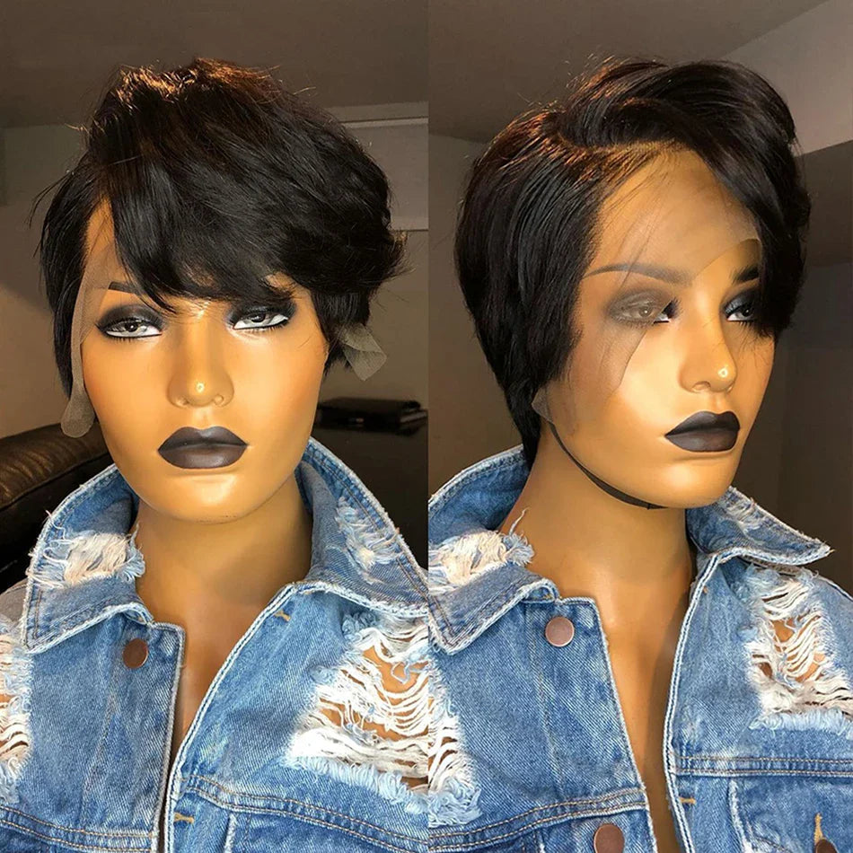 Pixie Cut Wig Transparent Lace Human Hair Wigs For Women Straight Short Bob Wig T Part Lace Wig Prepluck Brazilia Human Hair