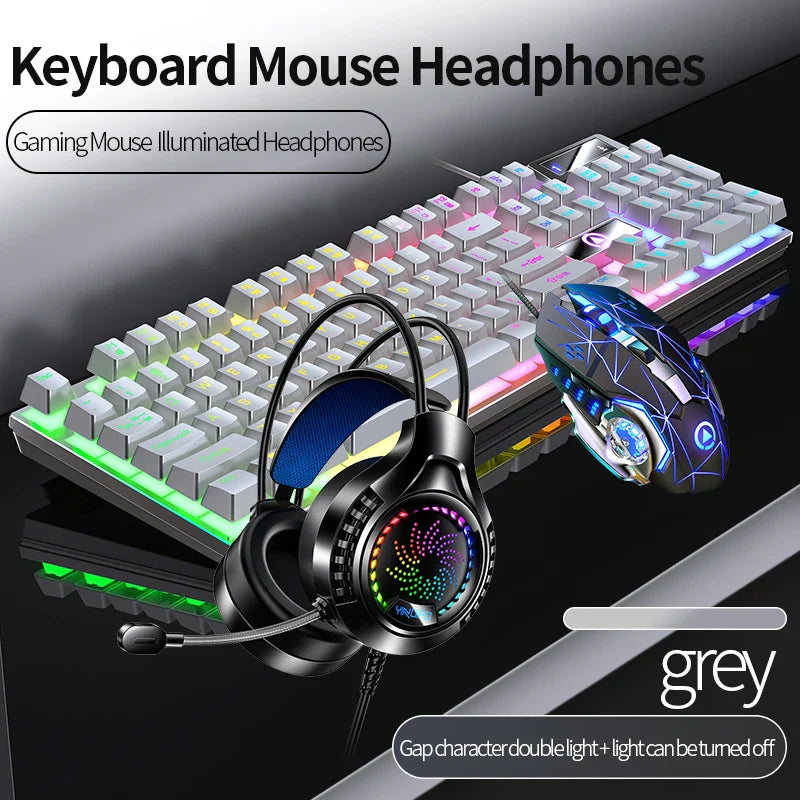 Gaming Keyboard Mouse Headphone Set Wired Backlight Game 104 Keys Keyboards 3600DPI Mice USD 3.5mm Headset Combos for PC Gamer