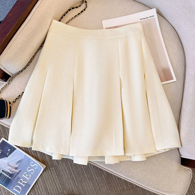 63638 Women's Thin Pleated Skirt, Simple Short Skirt, Female A-line Skirt, Plus Size, Fat women, Spring, Summer Style, 2023