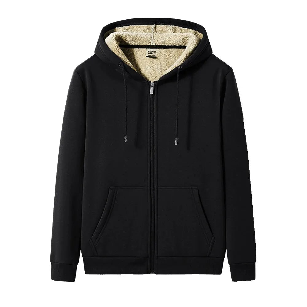 Winter Jacket Men Lambswool Warm Thicken Jackets Jogging Casual Zip Up Coat Men Sweatshirt Plush Lined Cardigan Hoodie