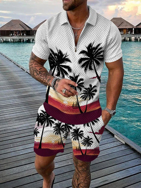 Summer Hawaii 3D Print Polo Shirts Shorts Sets Men's Fashion Oversized Short Sleeve Shirt Pants Set Suits Man Tracksuit Clothing