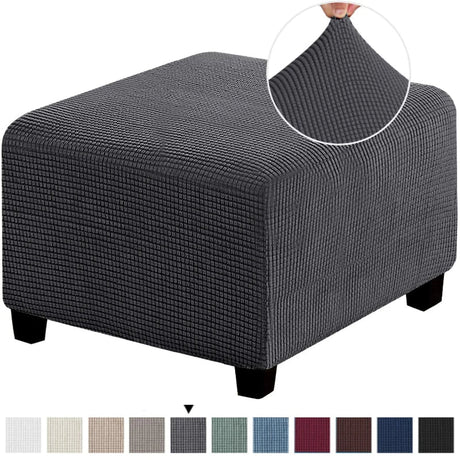 Square Footstool Cover Stretch Polar Fleece Ottoman Cover Sofa Footrest Stool Slipcover for Living Room Furniture Protector Case