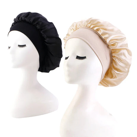 New 2 Pieces Silky Sleep Cap Women's Satin Bonnet Night Elastic Head Cover Hat Curly Hair Nightcap Night Hat Unisex Cap De Nuit