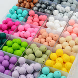 15mm 100pcs Round Silicone Beads Teether Baby Nursing Necklace Pacifier Clip Oral Care BPA Free Food Grade Colorful