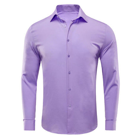 Lilac Mauve Lavender Purple Silk Mens Shirts Luxury Lapel Long Sleeve Dress Shirt Jacquard Blouse for Male Wedding Business Prom