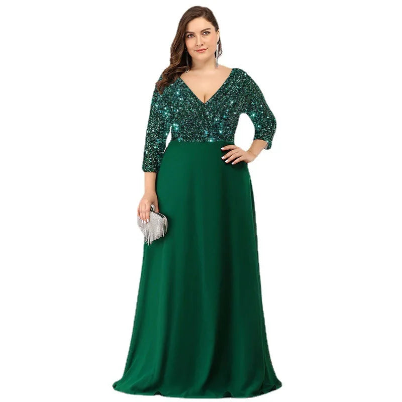 Plus Size Dresses for Women 2023 Elegant Sequin Chiffon Evening Party Dress Fashion Maxi Formal Wedding Luxury Cocktail Vestidos