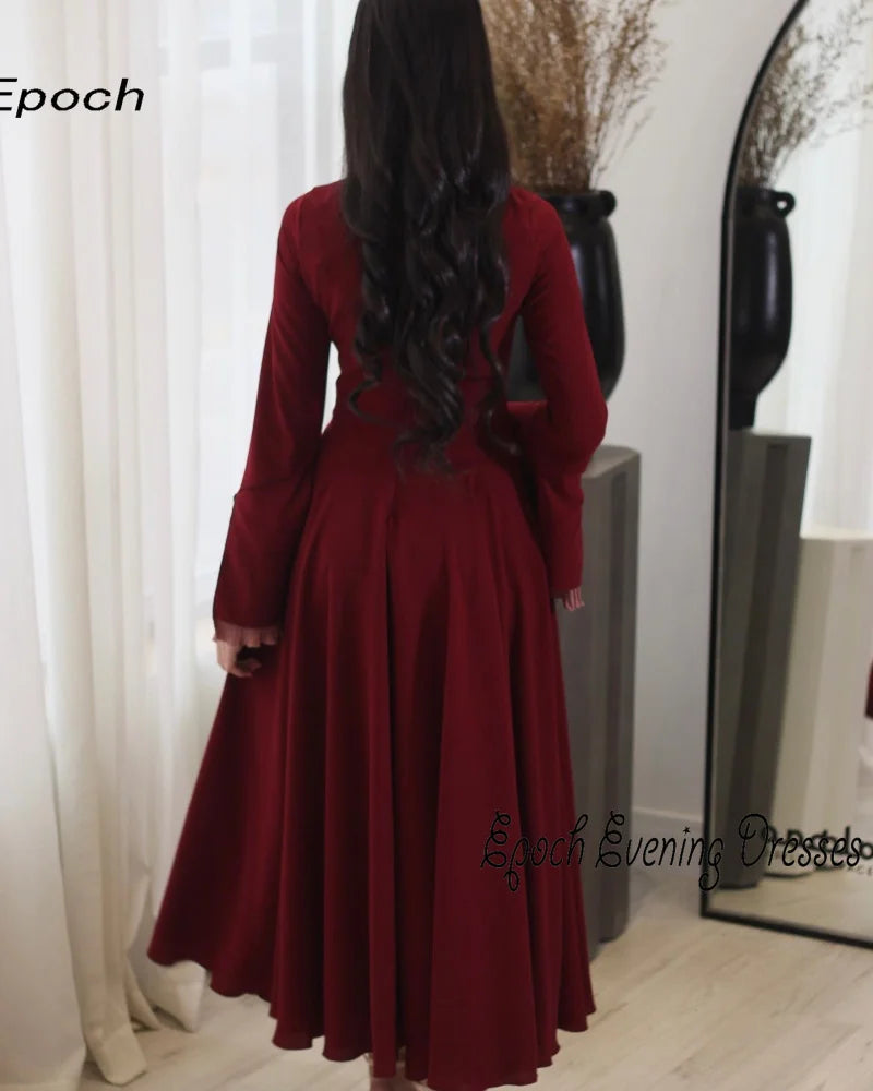 Epoch Satin Long Evening Dress 2024 For Sexy Women فساتين سهره سعوديه Elegant A-Line O-Neck Simple Cocktail Party Prom Gown