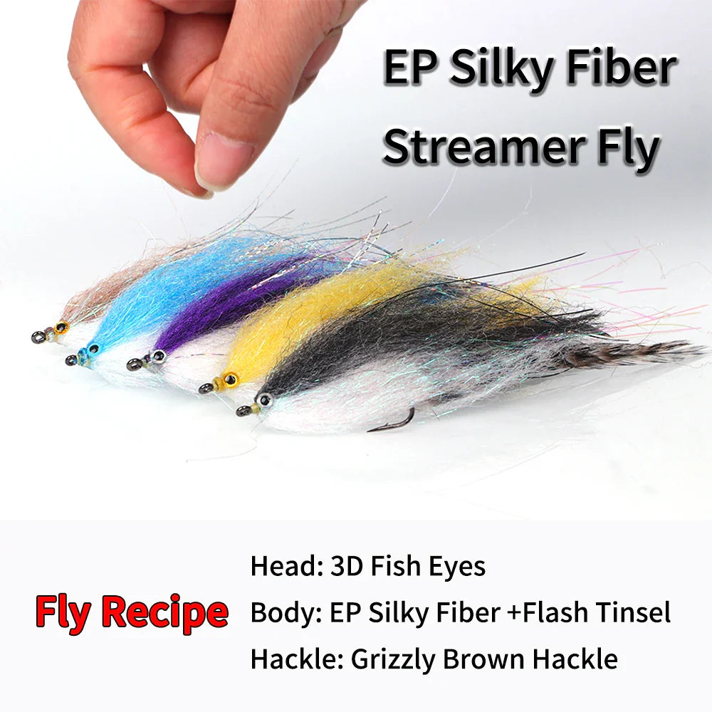 Elllv 1/0 - 4/0 Saltwater Fishing Fly EP Silky Fiber Streamers Aberdeen Fish Hook Artificial Lure Bait for Bass Pike Steelhead