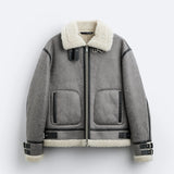 Winter Lapel Suede Rolled Lambskin American Style High Street Fur Jacket Coat Men