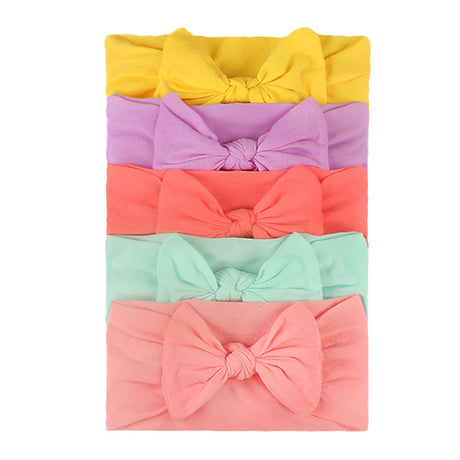 5pcs/set Solid Color Broadside Bowknot Headband for Kids Girls Elastic  Baby Hairband Boutique Turban Headwear Hair Accessories