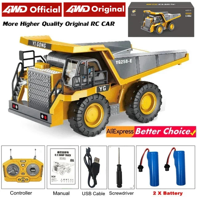 4WD Children Remote Control Excavator RC Car Alloy Dump Truck Bulldozer Engineering Off Road 4x4 Vehicle Boy Girl Toy Kids Gift