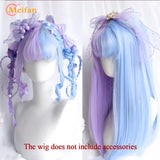 MEIFAN Synthetic Long Straight Lolita Wig with Bangs Wig Girl Cute Mixed Black Red Blonde Cosplay Party Halloween Harajuku Wig