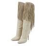 Women's stiletto Frosted leather knee high boots pointed toe dress Tassel women's shoes