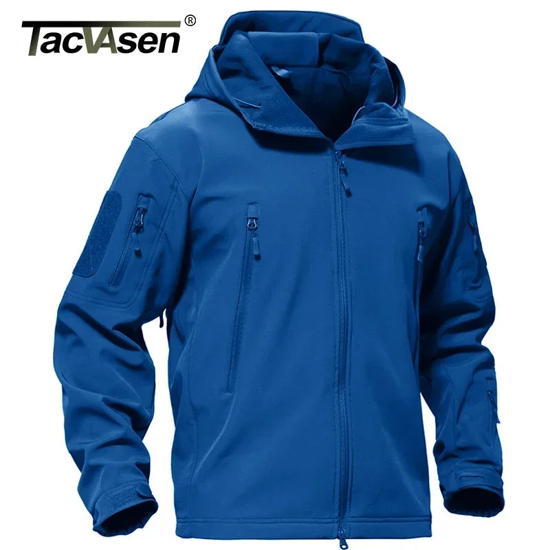 TACVASEN Winter Waterproof Fleece Lined Jackets Men's Safari Softshell Jackets Outdoor Hooded Coats Windproof Warm Windbreaker