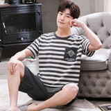 Cartoon Mens Nightwear Summer Comfortable Sleepwear Sleeping Tops Shorts 2 Pieces Pijamas Set Man Leisure Homewear Male Dropship