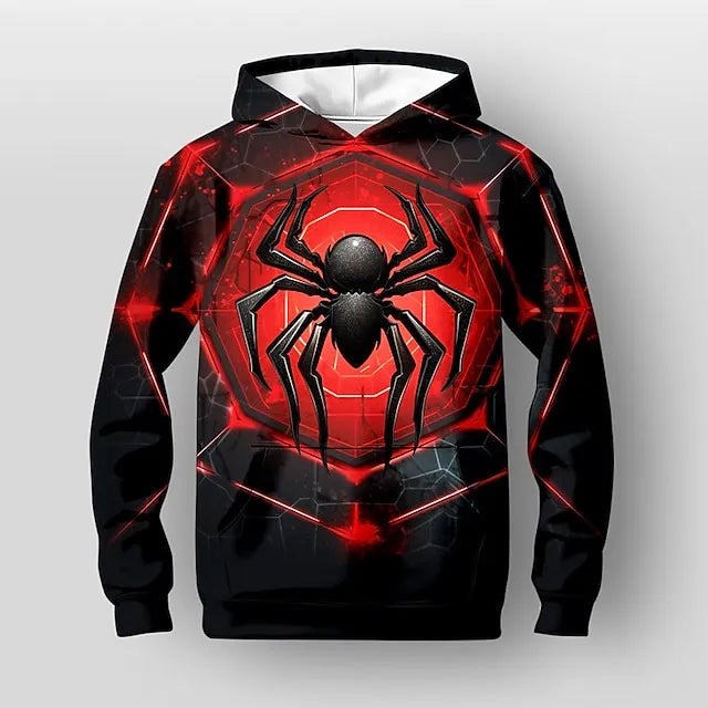 Boys Spider Hoodie Pullover Long Sleeve 3D Print Fall Winter Fashion Streetwear Cool Polyester Kids Outdoor Casual Daily Regular