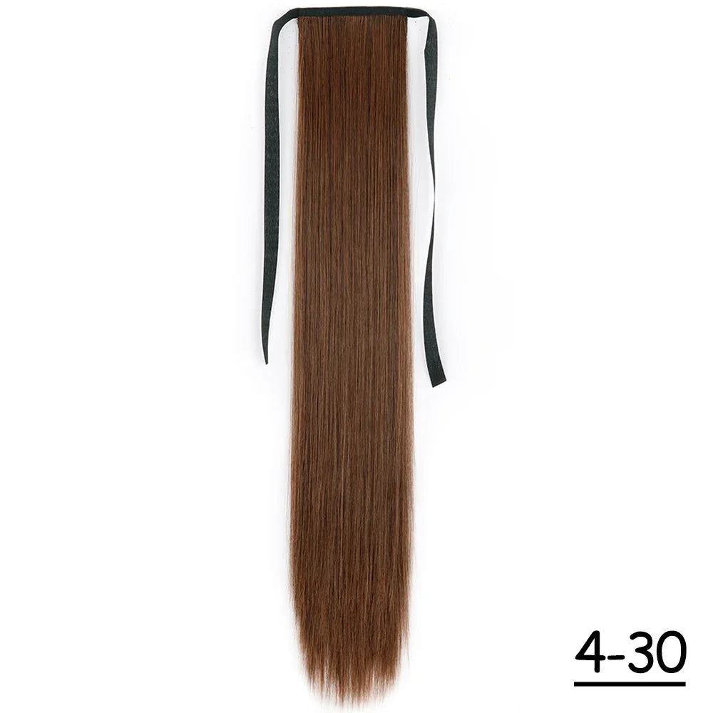 Synthetic Ponytail Hair Extension Natural Hairpiece Clip In Wrap Around Pony Heat Resistant Black Burgundy Hairstyle