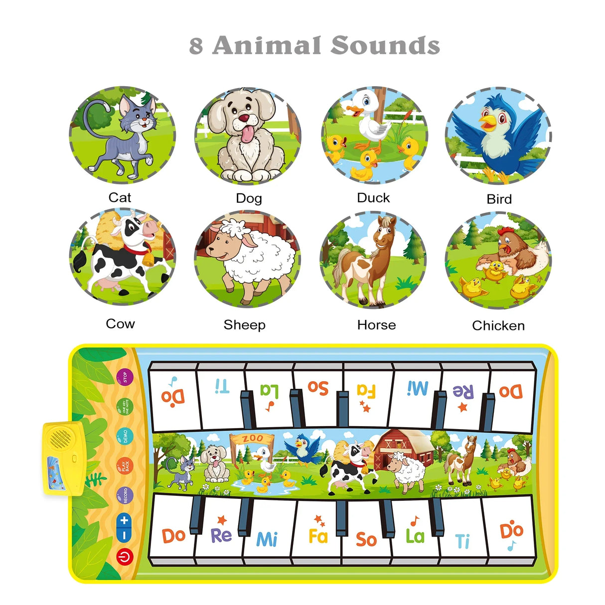 Kids Musical Piano Mat Duet Keyboard Play Mat Double Row Floor Piano with 8 Instrument Sound Dance Pad Montessori Educatinal Toy