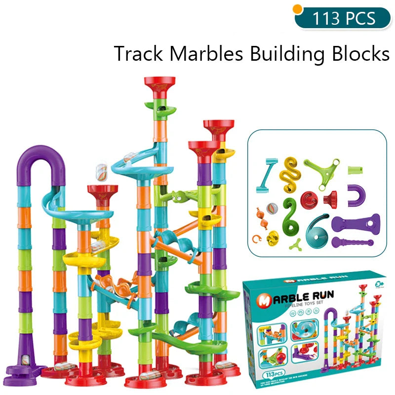 Marbles Run Catapult Track Building Blocks Slide Beads Educational Toys Children Gift Race Balls Toy Marble Track Race Set