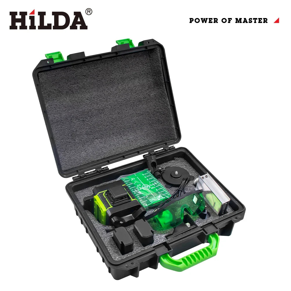 Hilda Laser Level 16 Lines 4D Self-Leveling 360 Horizontal And Vertical Cross Super Powerful Green Laser Beam Line