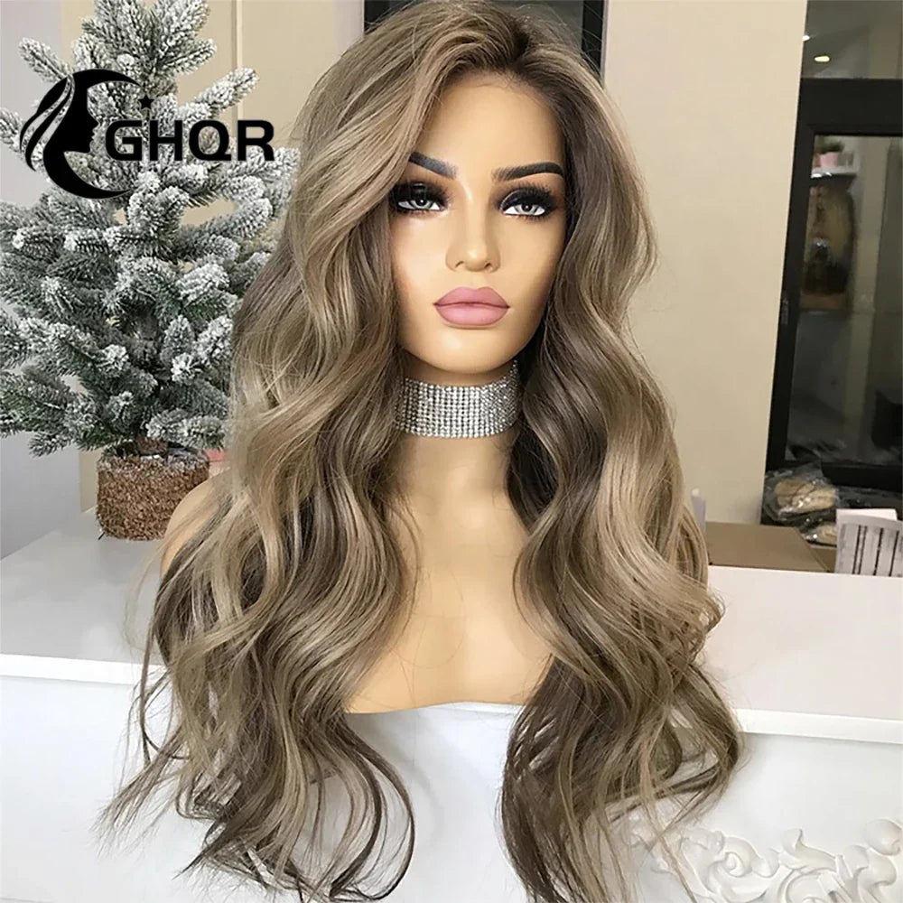 Human Hair Lace Frontal Wig Highlight Ombre Brown Color Body Wave Brazilian HD Transparent Lace Closure Wigs For Women Pre Pluck