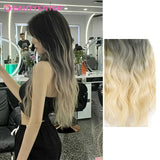 Synthetic Clips In Hair Long Wave Clip In Hair Extension Synthetic Wig Hair Extensions Ombre Gradient color Hairpieces