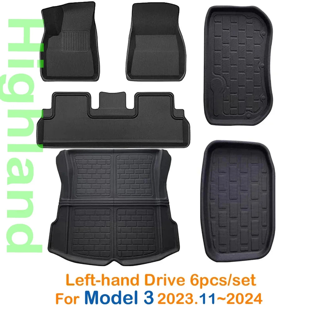 2024 3D Left Right Hand Driving All-Weather Floor Mats Trunk Mat Car Floor Liners For Tesla Model 3 Model Y 2019 - 2023