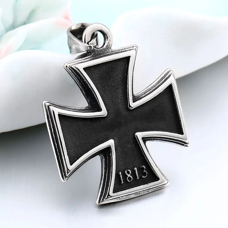 Saiye 316L Mens Stainless Steel 1813 1939 WW2 German Iron Cross Pendant Necklace Men Fashion Jewelry Wholesale