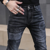 Man's Trousers Classic Distinctive Printed Black Stretch Denim Jeans for Men High Quality Slim Fit Stretch Hip Hop Denim Pants