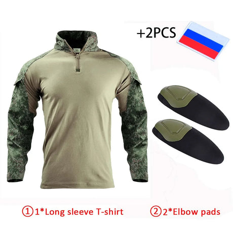 Russia CP Men Tactical Camo Military Uniform US Airsoft Paintball Training Clothing Combat Shirt Cargo Pants with Pads Safari