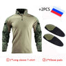 Russia CP Men Tactical Camo Military Uniform US Airsoft Paintball Training Clothing Combat Shirt Cargo Pants with Pads Safari