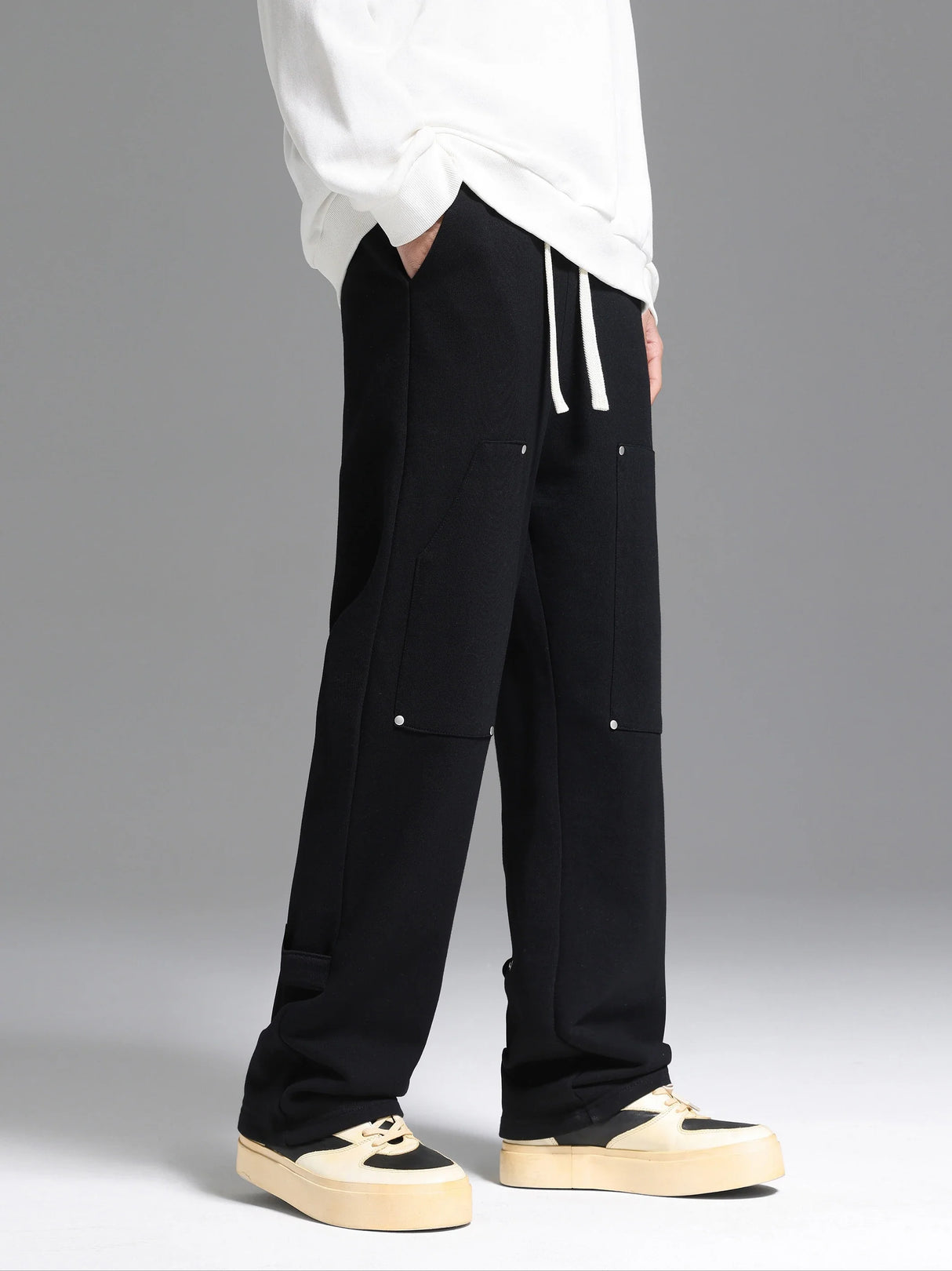 Back Strap button-down Logging Sweatpants Straight Leg Loose Heavy Cotton High Street Slacks