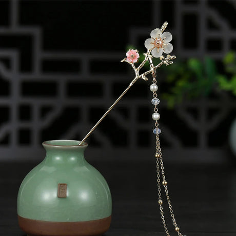 2023 New Chinese Hair Stick Girls Vintage Wedding Hanfu Decor Hairpin Flower Tassel Pearl Hair Bun Chopsticks Bride Hair Jewelry