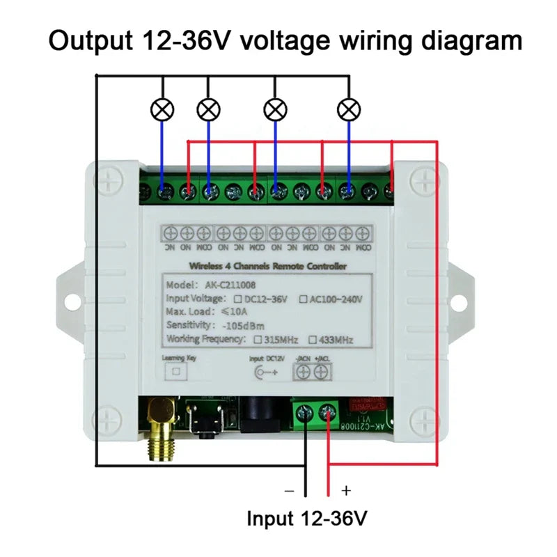 DC 12V 24V 4-Way Remote Control Switch Point-Acting Self-Locking Interlocking Adjustable Access Gate Control Panel Accessories