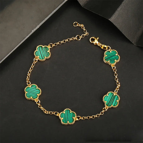 Uwin Five Leaf Flower Bracelet Natural Stone Malachite Shell Agate Flower Bracelet