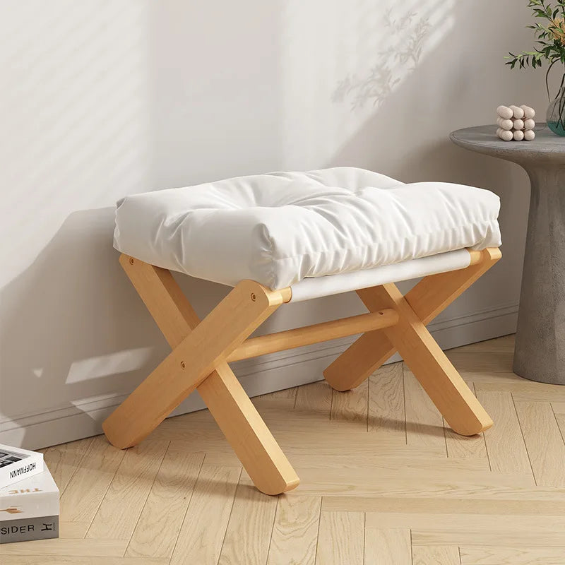 Household Foldable Solid Wood Low Stool Living Room Sofa Stool Bench Foot Stool Balcony Tatami Stool Door Shoe Stool