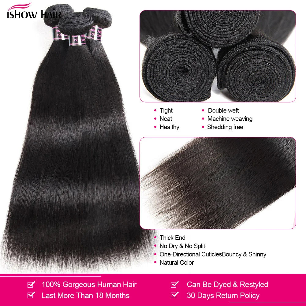 Ishow Straight Human Hair Bundles 28 30inch 1/3/4 Pcs Deals Sale For Women Brazilian Straight Hair Bundles Sew In Hair Bundles