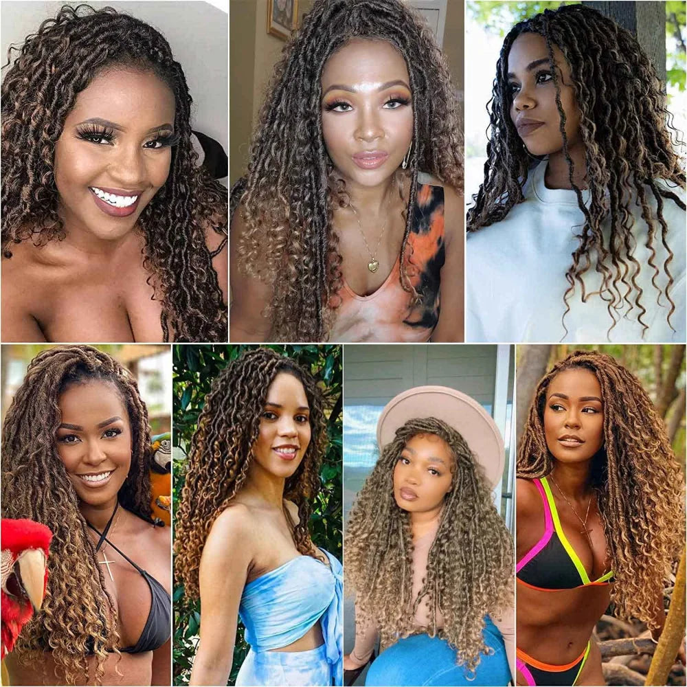 X-TRESS Goddess Faux Locs Wigs Long Braided Lace Front Synthetic Braids Wig Bohemian Curly Hair Crochet Braiding Hair for Women