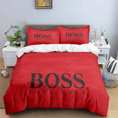 H-Hugo Boss Logo Print Bedding Sets Exquisite Bed Supplies Set Duvet Cover Bed Comforter Set Bedding Set Luxury Birthday Gift