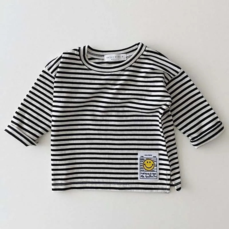 9297 Korean Ins Baby T Shirt Simple Smiling Face Casual T-shirt Autumn Winter 2021 Boy's Bottoming Shirt 0-3Year Girl's T Shirt