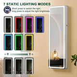 LED Mirror Jewelry Cabinet with RGB Lights,47.2" Wall Mounted Jewelry Organizer with Full-Length Mirror