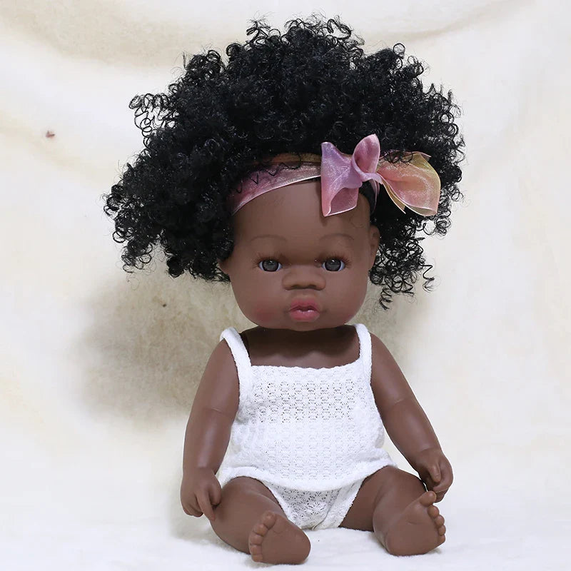 35cm Newborn Reborn African Doll Baby Simulation Soft Vinyl Children Lifelike Toys Christmas Birthday Toys Dolls for Babies