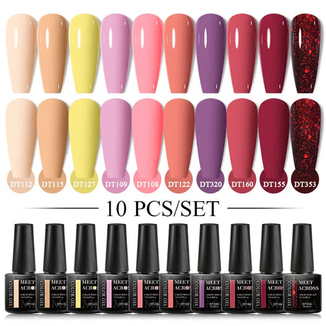 10Pcs Nude Glitter Gel Nail Polish Set Purple Pink Reflective Glitter Semi Permanent Varnishes Soak Off UV LED Nail Art Gel Kits