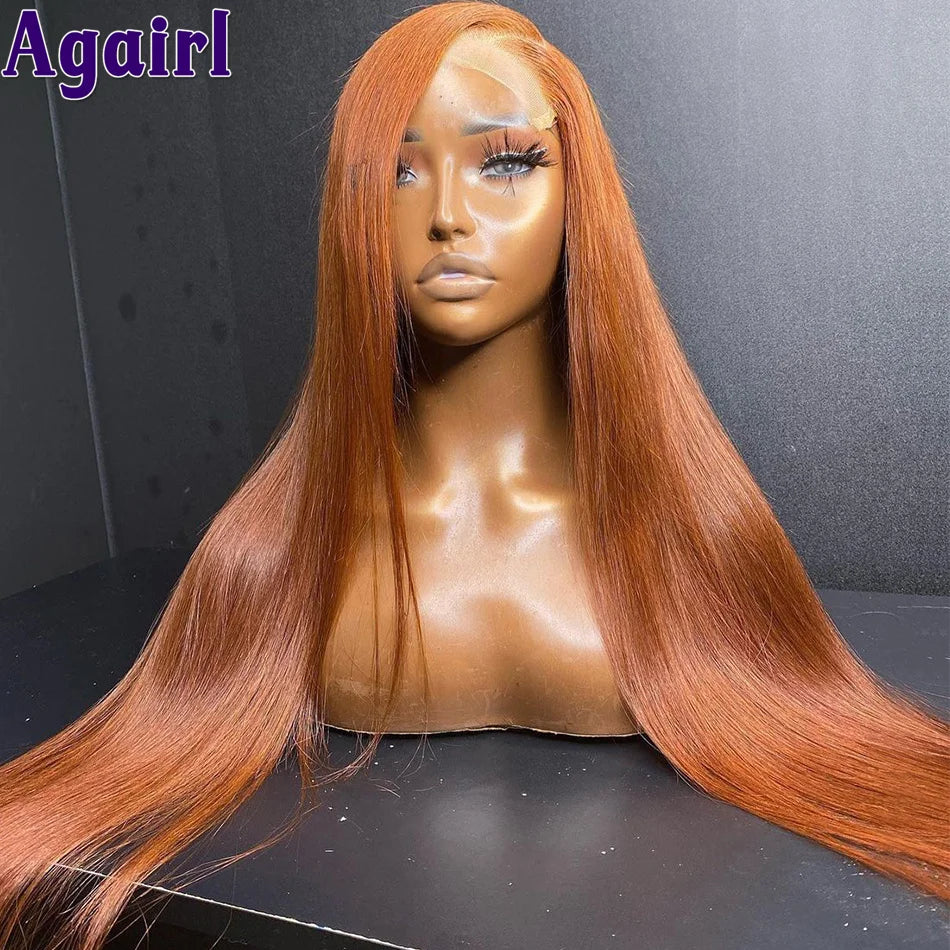 Mix Ginger And Copper Brown 13X6 Lace Front Wigs Body Wave/ Straight Human Hair Wigs Ombre Orange Transparent Lace Frontal Wigs