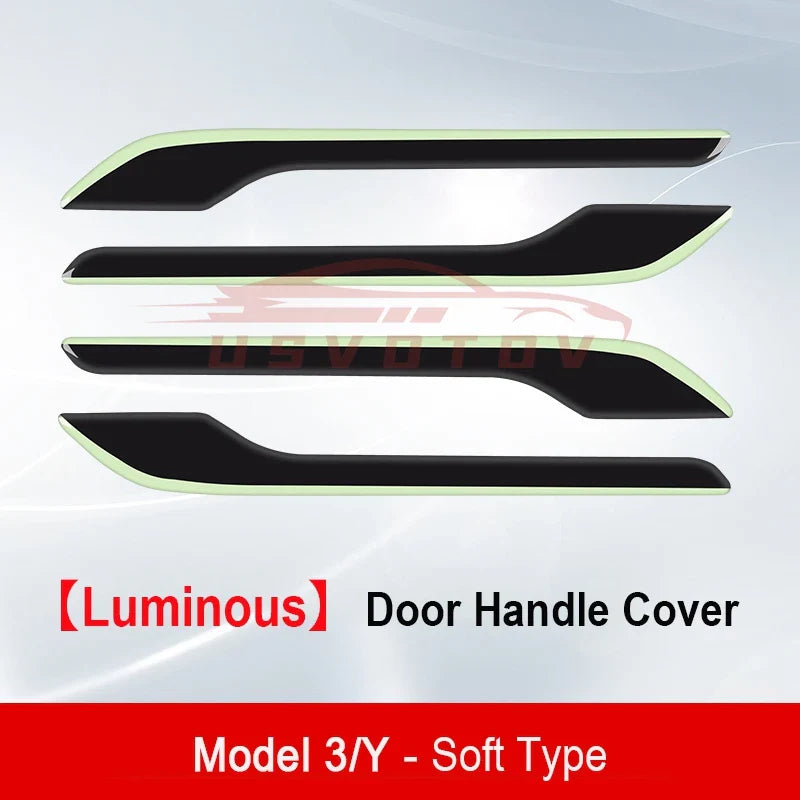 USVOTOV For Tesla Model 3 Y Door Handle Cover Glow Protector Luminous At Night Sticker Soft Wrap Kit Car Organizer Accessories